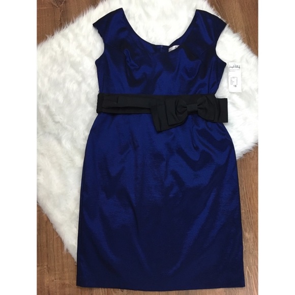 Blue Shimmering Joseph Ribkoff Cocktail Dress Bow Belt 18 NWT - Picture 7 of 8